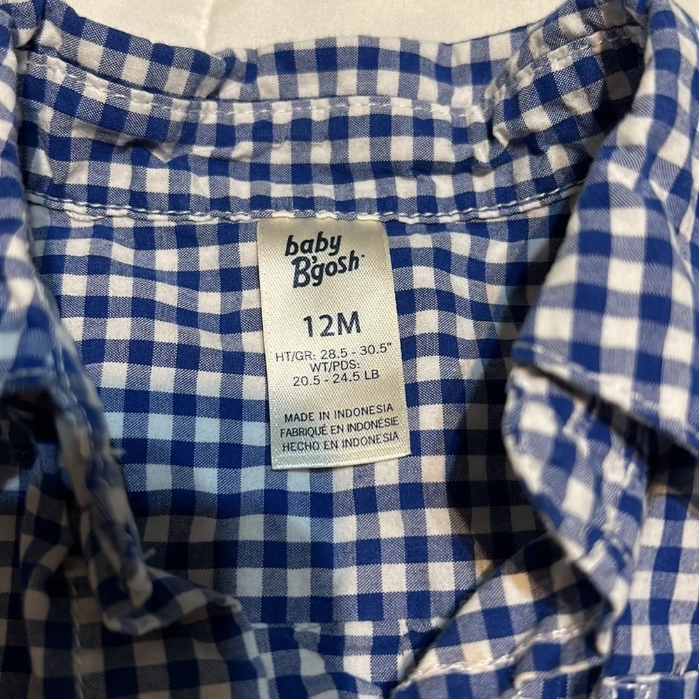 Baby B’Gosh 12 Mos Short Sleeve Button Up Blue and White Plaid